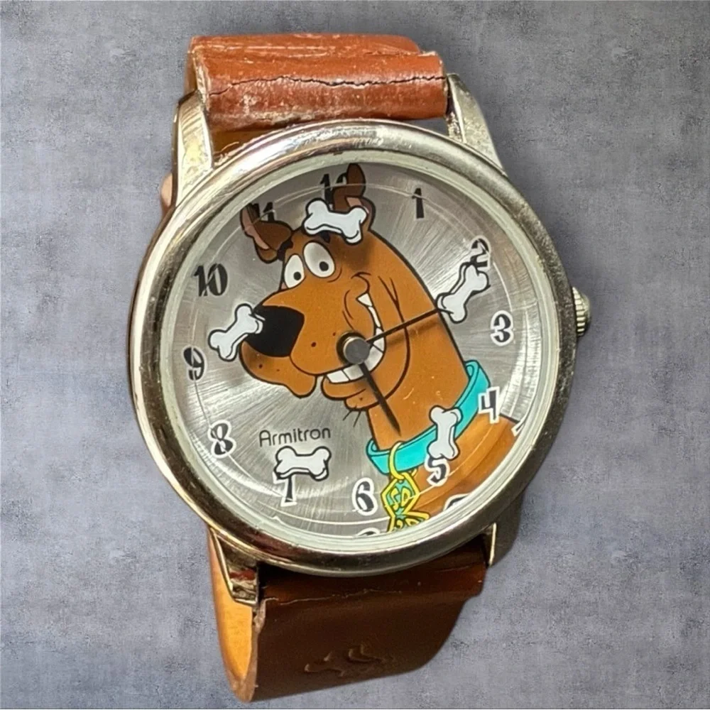 Vintage Armitron Scooby Doo Watch w/Original Brown Leather Strap/Band